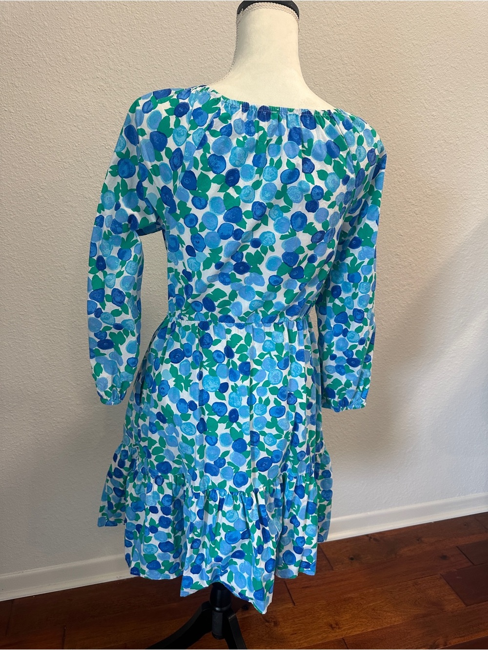 J. Crew Blue and Green Floral Scoop-Neck Long Sleeve Dress - Picture 4 of 9